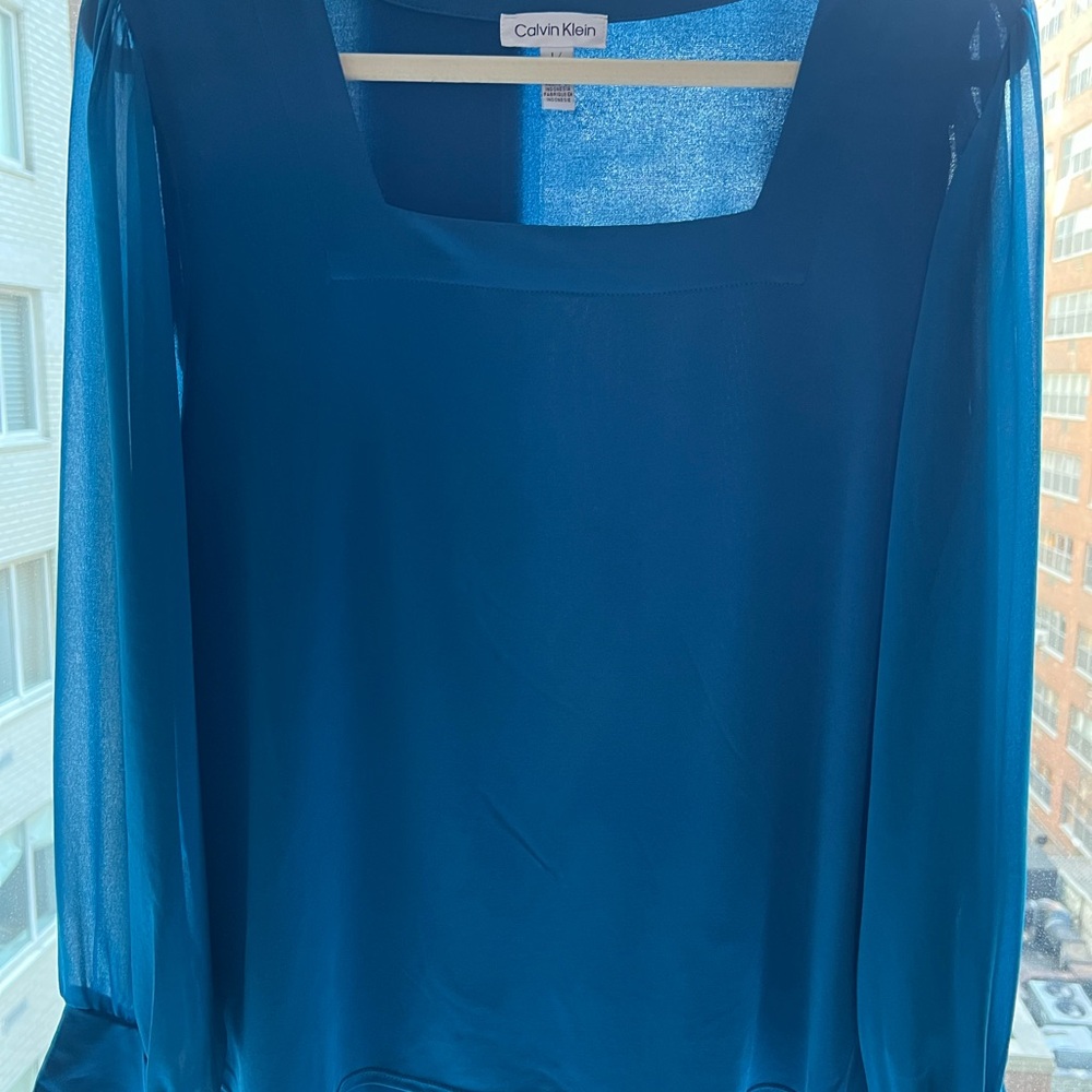 Calvin Klein Relaxed Teal long sheer sleeve blouse - Picture 8 of 8